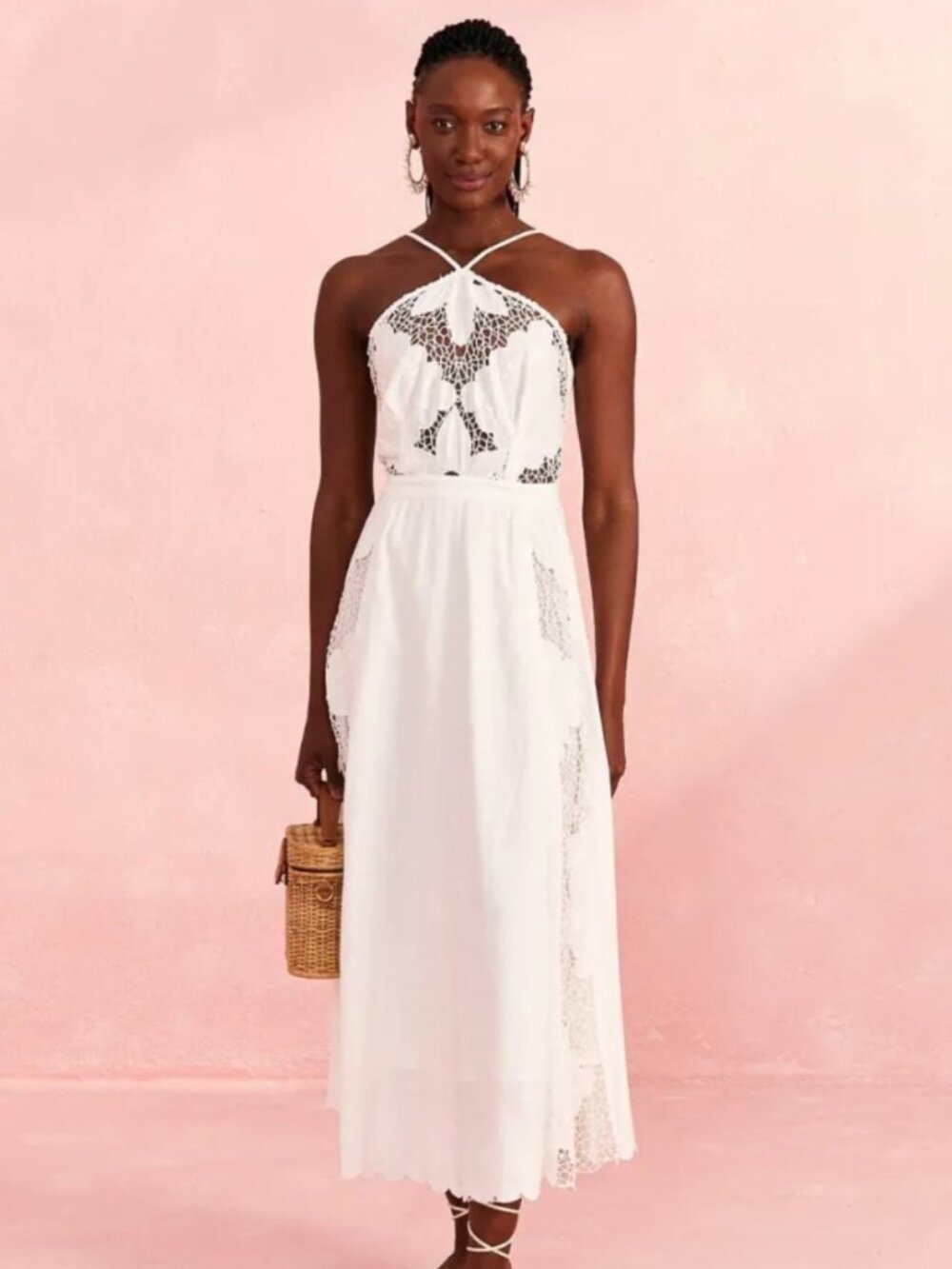 Farm Rio Off-White Embroidered Midi Dress